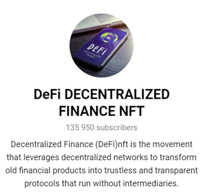 DeFi DECENTRALIZED FINANCE NFTs telegram channel